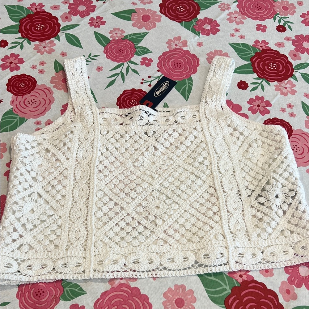 Elegant Cream Crochet Lace Crop Top